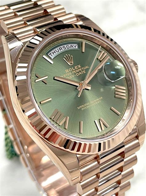 rose gold rolex olive face